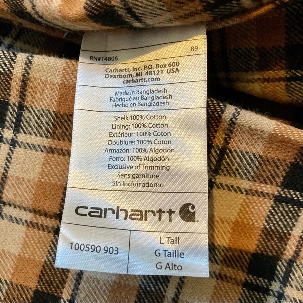 Carhartt Men’s Canvas Shirt Jacket Flannel Lined Long Sleeve Tan Tall Large - Picture 13 of 15